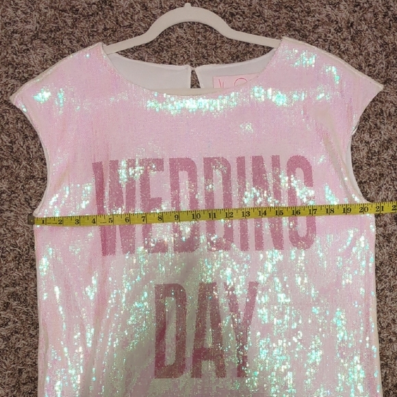 Hayley Paige Occasions pink hologram sequin Wedding Day Vibes mini t shirt dress - Picture 9 of 13